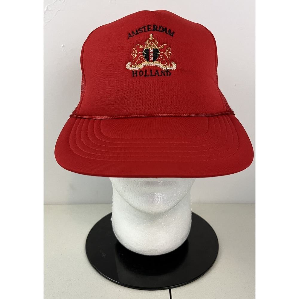 Amsterdam Holland Rope Mesh Trucker Snapback Hat Red Mens Adjustable Cap